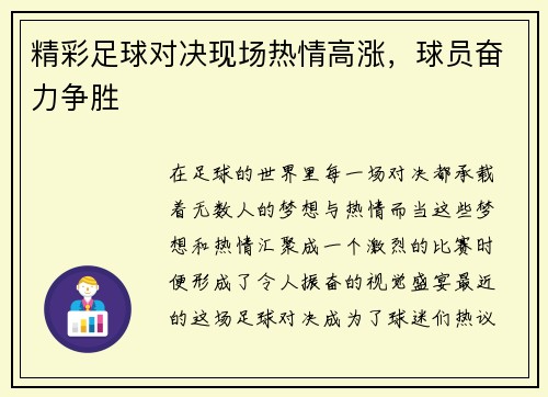 精彩足球对决现场热情高涨，球员奋力争胜