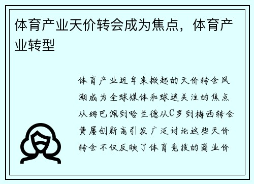 体育产业天价转会成为焦点，体育产业转型