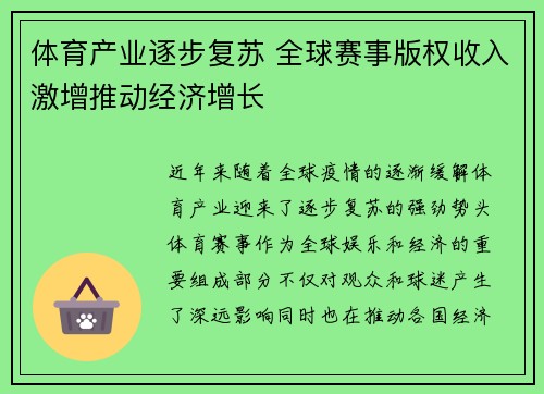 体育产业逐步复苏 全球赛事版权收入激增推动经济增长