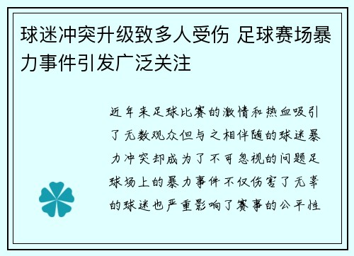 球迷冲突升级致多人受伤 足球赛场暴力事件引发广泛关注